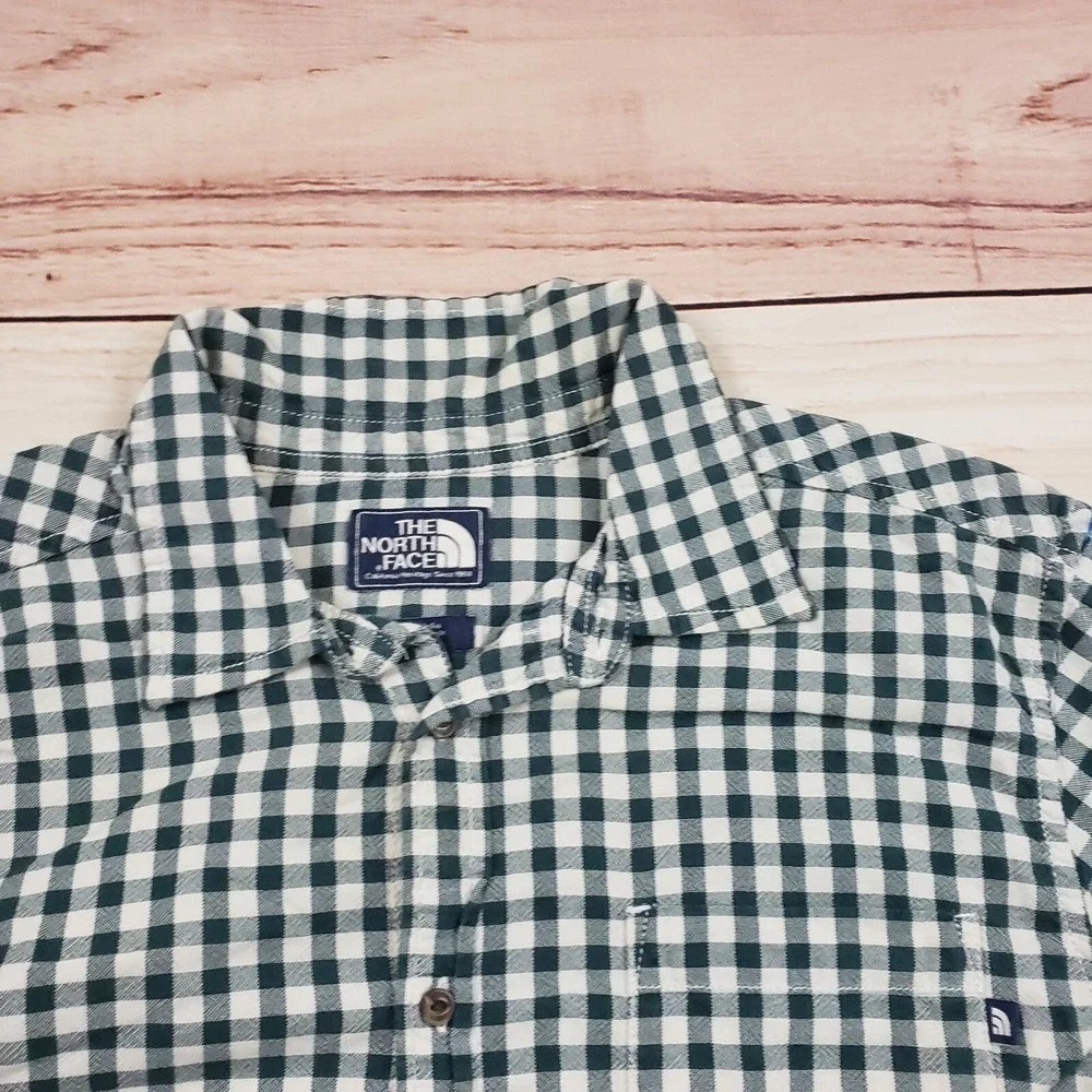 North Face Mens Large Green White‎ Outdoors Button Up Casual Hiking Cotton Adult